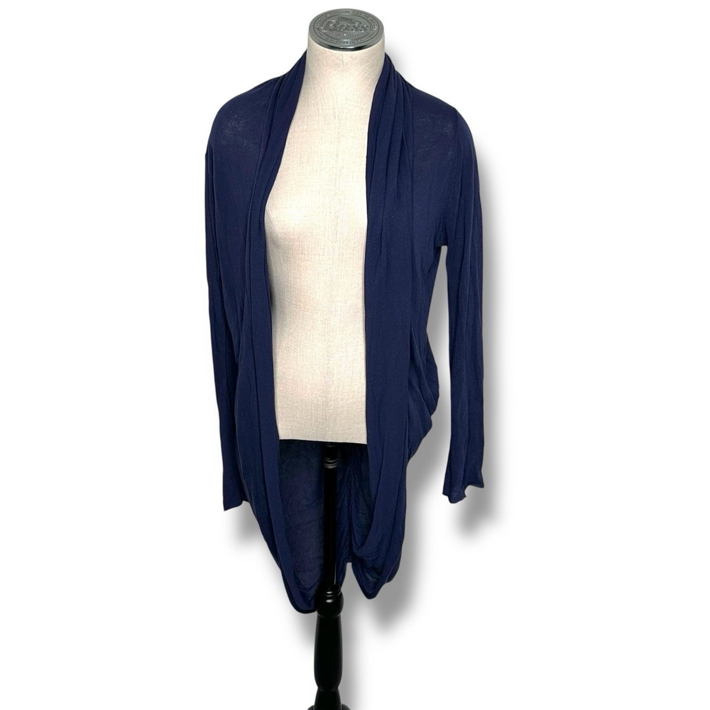 Kerisma Women's‎ L  Lyocell Viscose Open Front Blue Cardigan Sweater Ruched Back